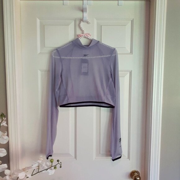 NWT Reebok lilac mesh sheer cropped slim fit running top - Picture 5 of 6